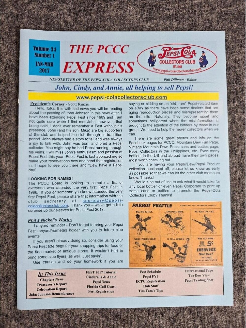 Pepsi-Cola Collectors Club Newsletter Volume 34 No 1 2017 Soda